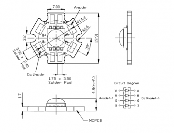 Power LED diode - RGBW - 5W - Ø19.91mm