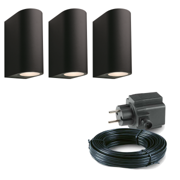 3x LED wand spot - 185mm - 4 Watt - Zwart - complete set