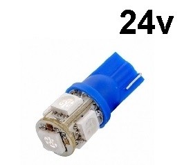 T10 - 24 volt - 5 LED - 5050 SMD - BLAUW