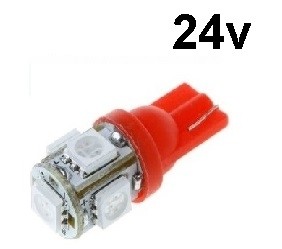 T10 - 24 volt - 5 LED - 5050 SMD - ROOD