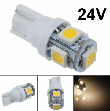 T10 - 24 volt - 5 LED - 5050 SMD - WIT 4000K