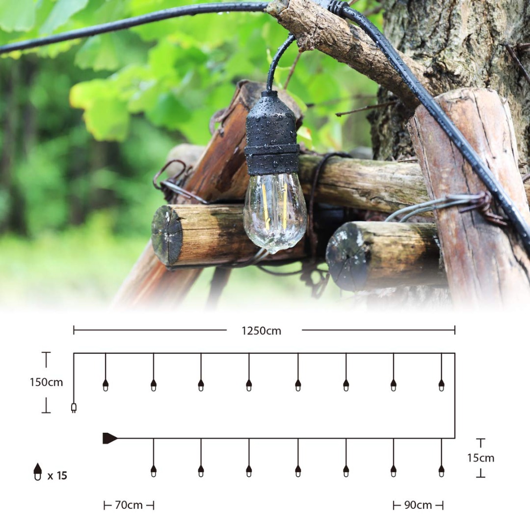 Led Lichtsnoer - 15 lampen - 15 meter - IP65 - 12 Volt - ABC-led.nl